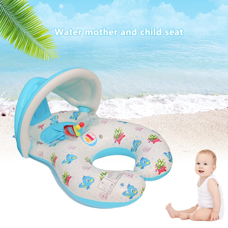 Baby Inflatable Pool Float Neck Ring With Subshade Mother Children Swim Circle Safety Swimming Ring Float Seat Outdoor Toys