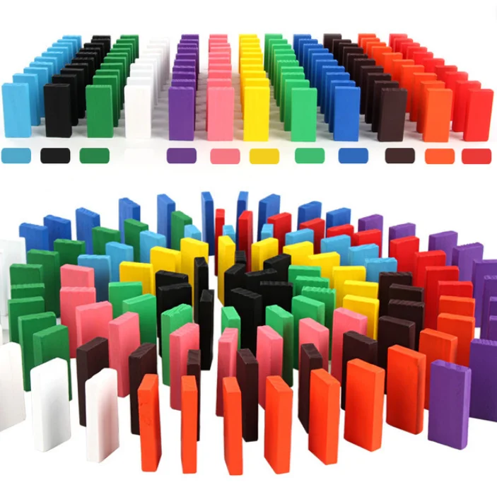 

300 Pcs Wooden Colored Domino and Domino Blocks Kits Toy Educational Learning Dominoes Games Children Toys