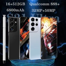 Smartphone S21 Ultra 5G, téléphone portable Gaming, 16 go 512 go, Android 11, Qualcomm 888, 6800mAh, écran 6.7 pouces, 4G