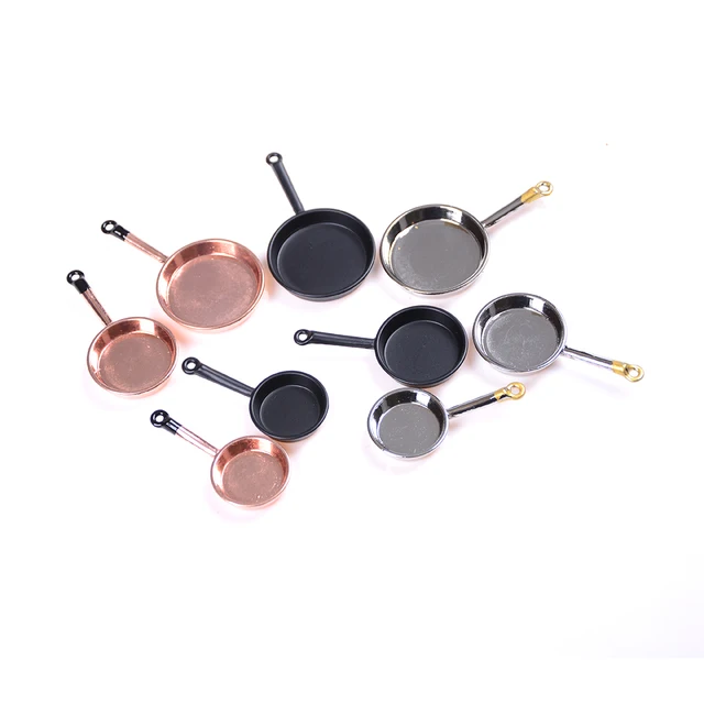 1set 1/12 Scale Dollhouse Miniature Metal Frypan Frying Pans Cooking Pot Cookware Kitchen Accessories 2
