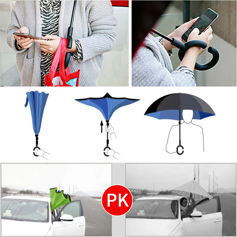 Анти УФ перевернутый зонтик для мужчин и женщин Обратный ночной Снег ветрозащитный складной солнечный и дождливый двойной слой Зонты стенд внутри