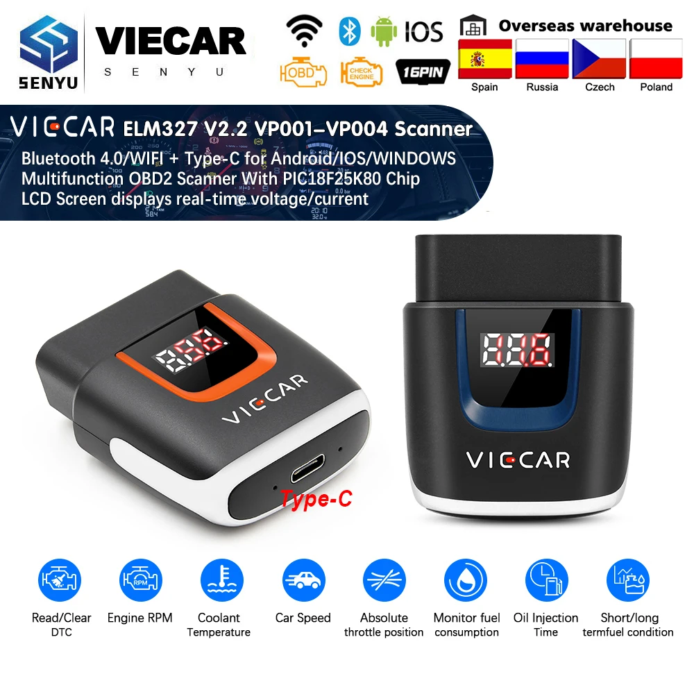 Viecar elm327 v2.2 pic18f25k80 obd2 bluetooth 4.0 wifi elm 327 usb ferramenta de diagnóstico do carro obd2 obd 2 do varredor para android/ios