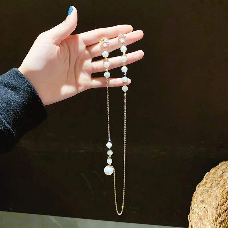 Collar de perlas de aguja de plata 925, pendientes uno, femenina, tiaodi, pendientes largos con diamantes, pendientes|Conjuntos joyería| - AliExpress