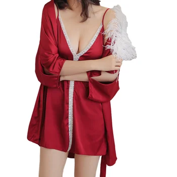 

Women Sleepwear Sets Lace Nighty Sexy Satin Negligee Pink Nightgown Bathrobe Bridesmaid Robes Nightwear Kimono Dressing Gown