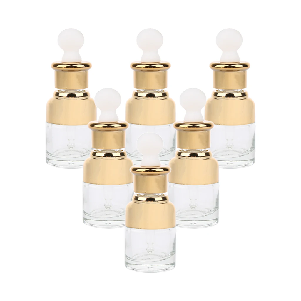 Pack of 6 Pieces Clear Gold Glass Pipette Eye Dropper Bottle