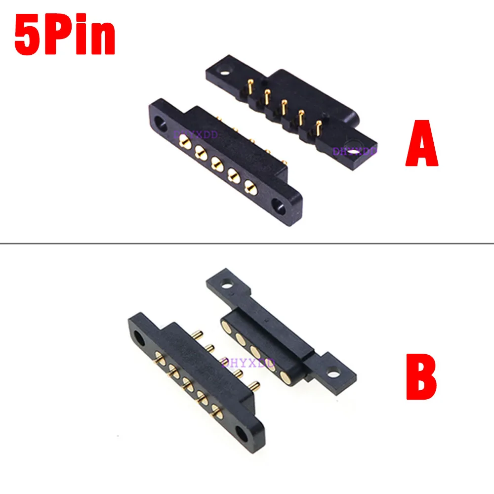 1 Paio Connettore Caricato A Molla Pogo Pin 5 Pin Passo 2.54Mm Fori Passanti Pcb Presa Di Ricarica Verticale