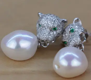 

Jewelry Free Shipping Punk series leopard head pierced earrings with exotic Pearl Earrings * sub similar to wild wind