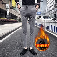 Зима плюс бархат толстый костюм брюки мужские тонкие модные деловые повседневные полосатые брюки мужские уличные дикие платья Брюки мужские s