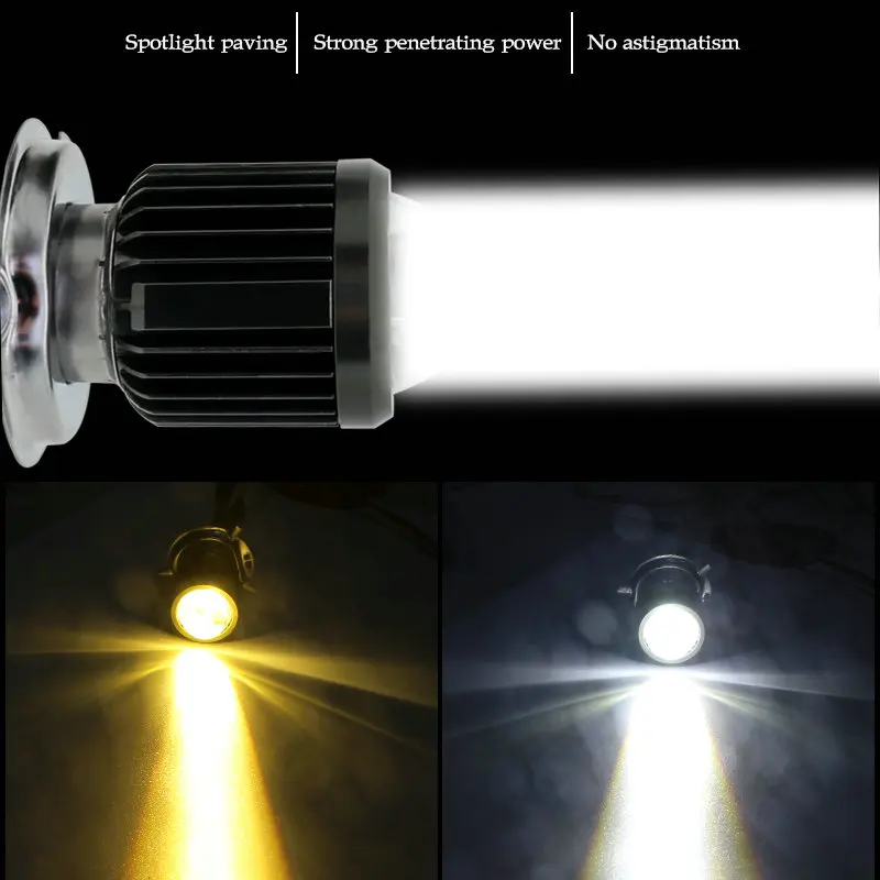 H4 branco & amarelo cor dupla led motocicleta embutido farol h6 scooter moto farol alta lâmpada acessórios 12 v 24 v