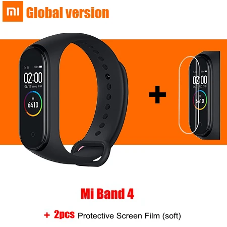 Xiaomi mi браслет 4 Смарт Браслет mi Band 4 глобальная версия браслет OLED экран 50 м водонепроницаемый ремешок 4 Часы трек - Цвет: EN add 2pcs film
