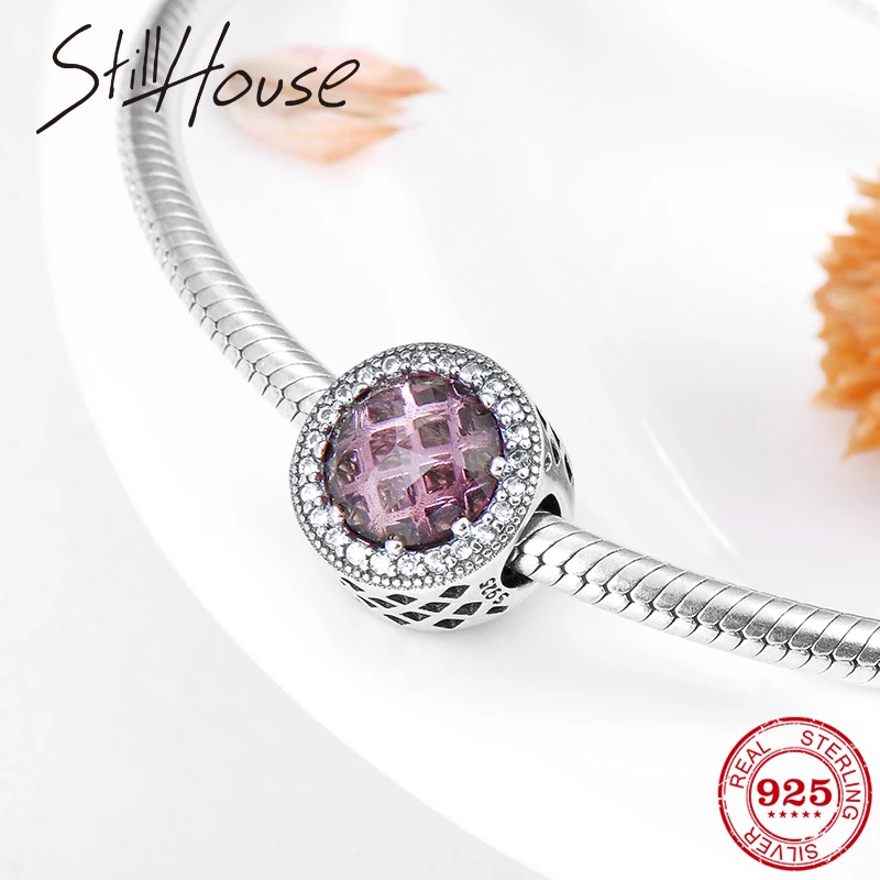 2018 Fashion 925 Sterling Silver Sparkling Wine red Zircon charms Bead Fit Original European Charm Bracelet Jewelry making | Украшения и