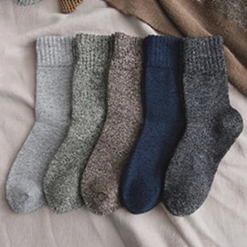 

5 Pair/Lot Plus Thick Rabbit Wool Scoks Winter Men Mid Tube Scoks Pure Color Super Thick Warm Long Scoks