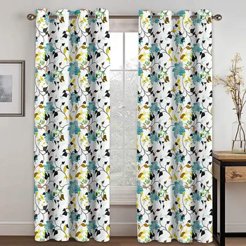 

Flowers and Leaves Multicolor Printing Curtain Living Room Bedroom Curtain Home Decoration Curtain Adult Essential Curtain