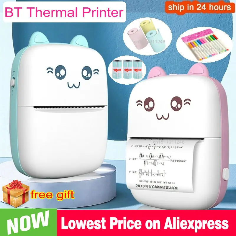 Mini impresora térmica portátil, inalámbrica, BT, 200dpi, Impresión de etiquetas fotográficas, mensajes incorrectos, con Cable USB