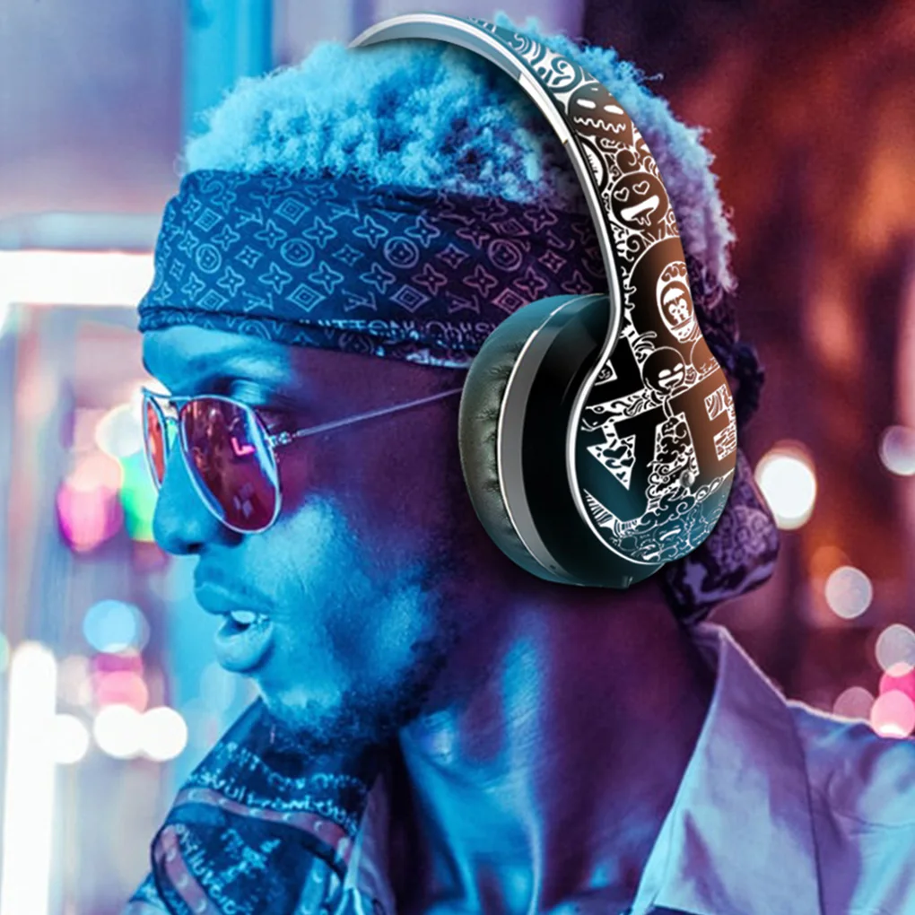 Bluetooth 5 0 Wireless Headset Graffiti Foldable Sports Game Headphones for Mobile Phone