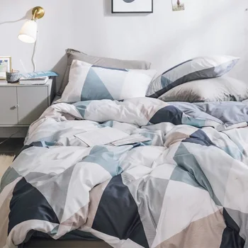 

LISM 3/4PCS plaid geometry cotton comfortable and warm bedding set cover sheets pillowcases home sheets