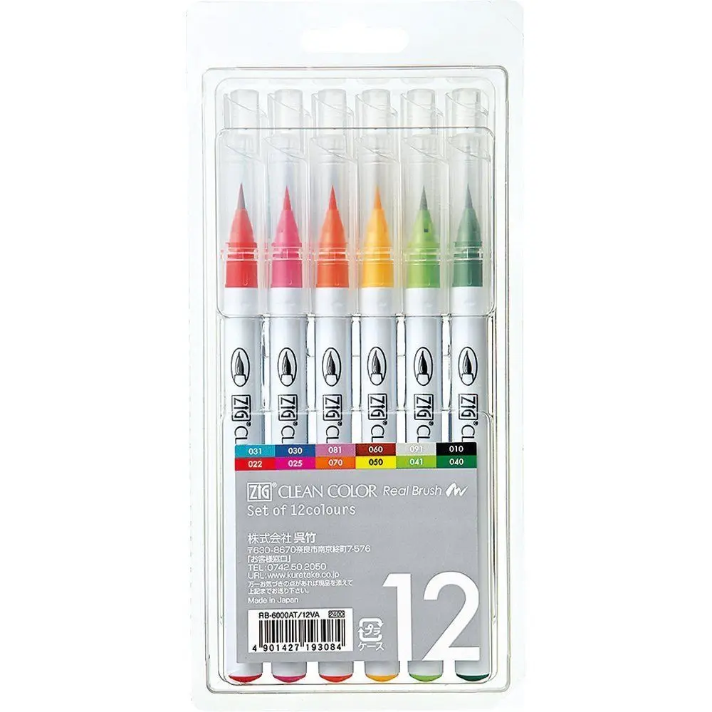 Kuretake ZIG Real Brush Pen Clean 90 Colors Set RB-6000AT//90V From Japan