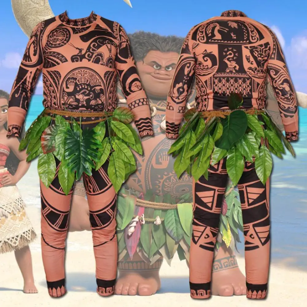 Футболка/брюки с татуировкой Моана Maui костюм для косплея взрослых и детей наряды