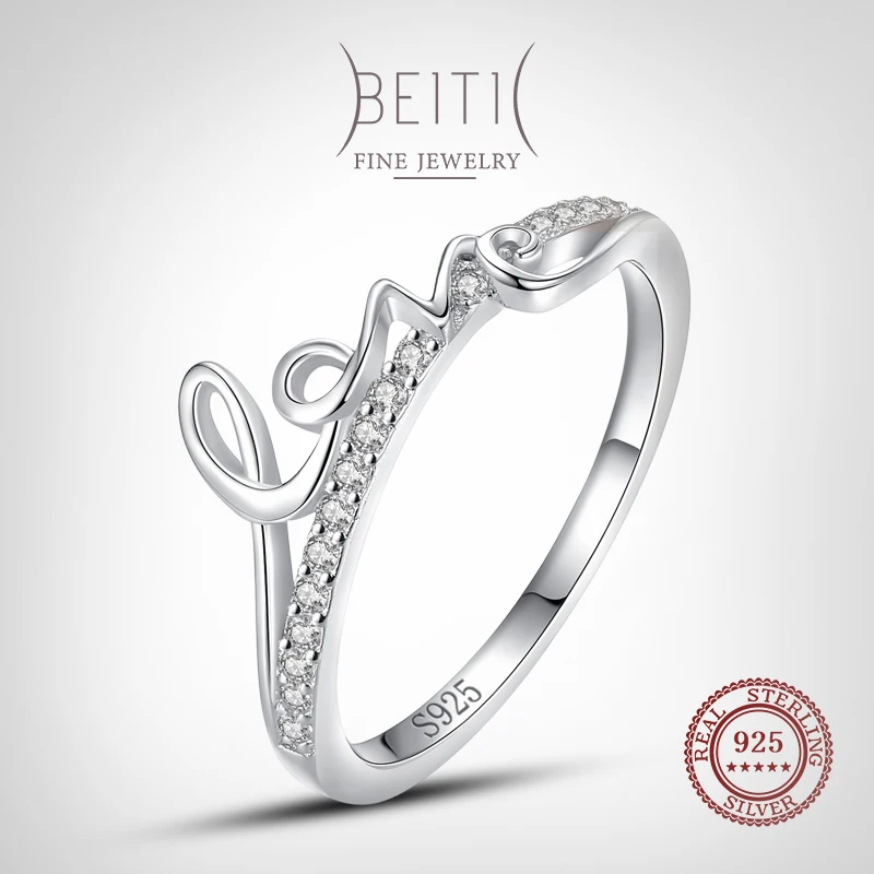 

Beitil Charm Love Letter 100% Real 925 Sterling Silver Zircon Finger Ring Ins Fashion Ring For Women Silver Jewelry