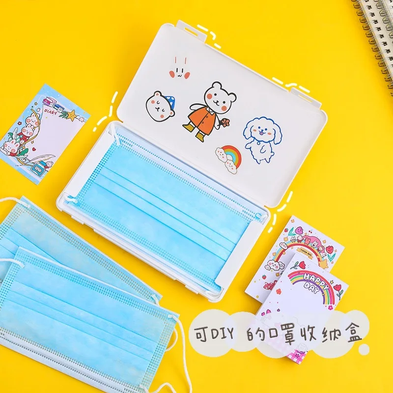 

2020 Diy Cute Stickers Mask Case Storage Box Portable Disposable Face Masks Container Safe Disposable Mask Storage Box Organizer