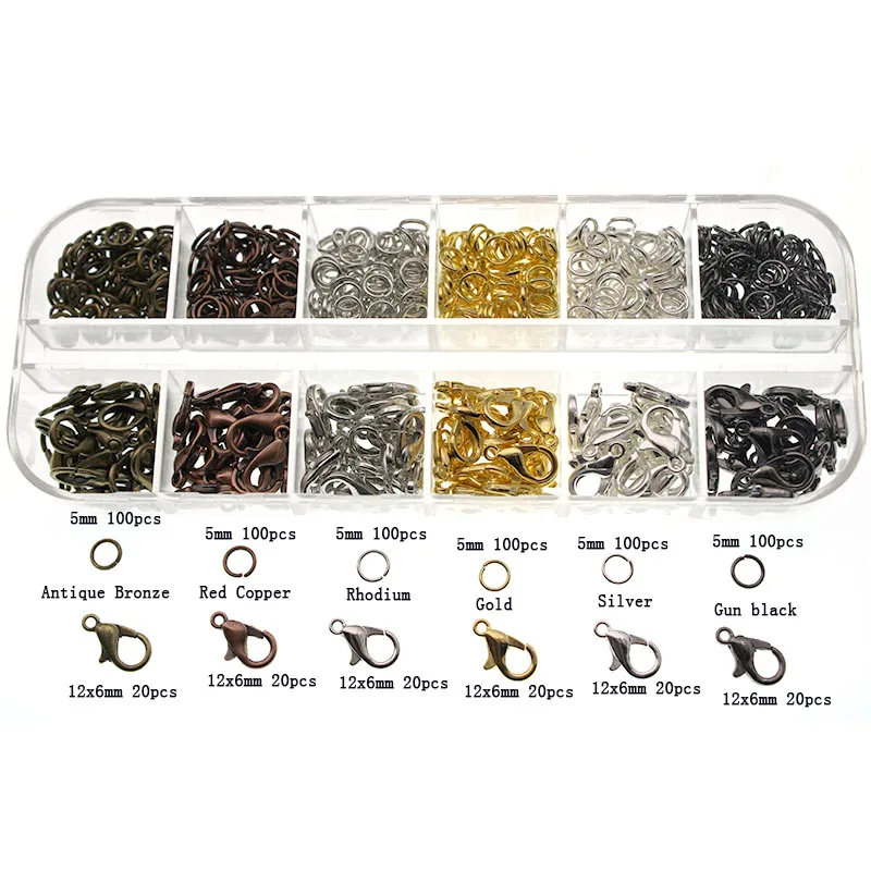 

Mix 6 Colors 120Pcs Lobster Clasp Hooks, 600Pcs Open Jump Rings Split Rings DIY Accessories for Necklace Jewelry Making Z143