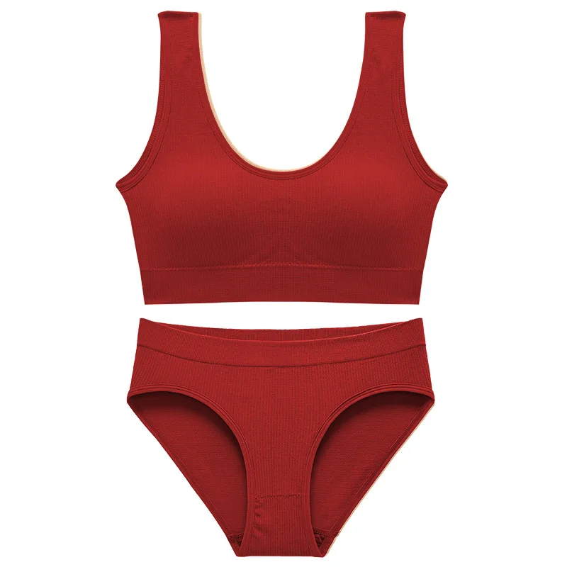 Sexy Lingerie Panties Set Wireless U-Shaped Women Underwear Set Seamless Striped Push Up Bra&briefs Suit red bra set Bra & Brief Sets