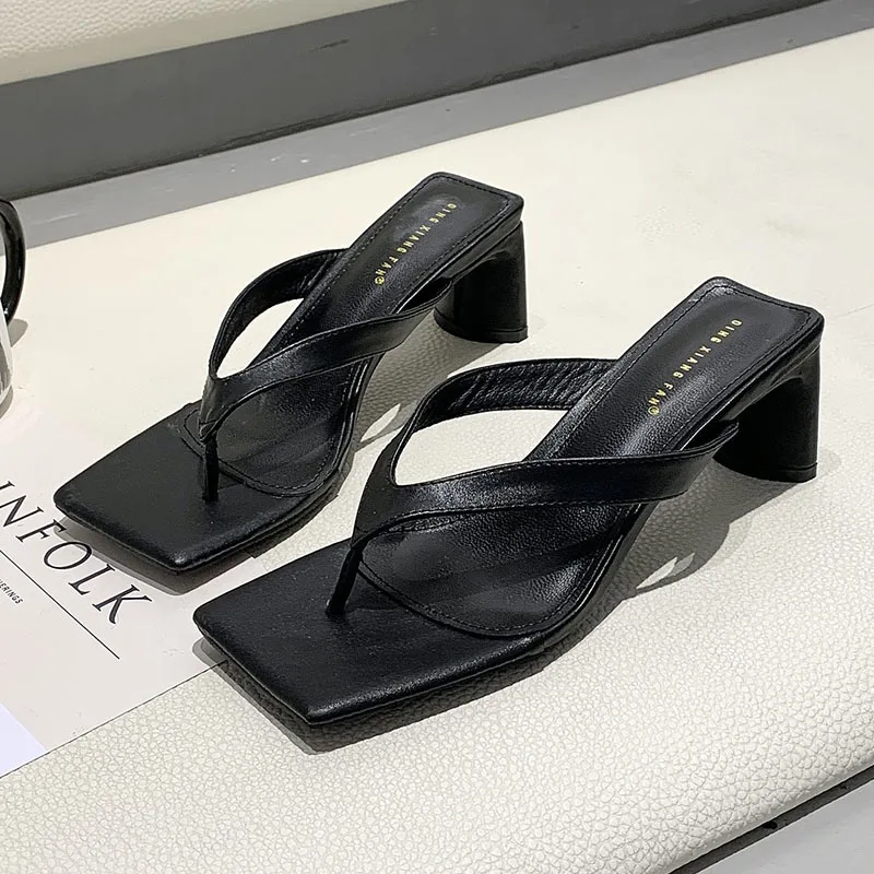 

Шлепанцы женские без застежки, модные сандалии на высоком каблуке, элегантные белые Тапочки, уличные тапочки на квадратном каблуке, лето 2021