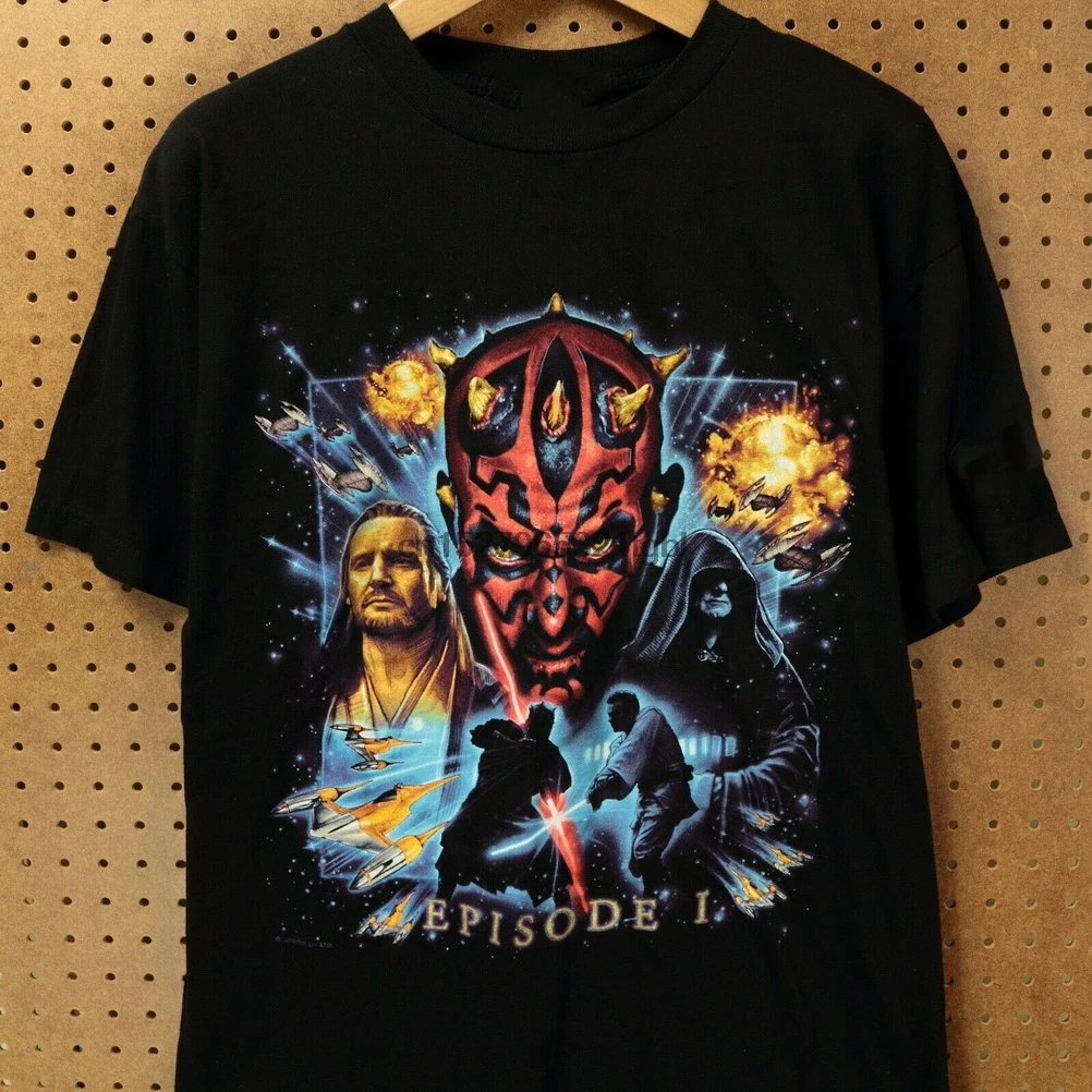 Vtg 90 эпизод I фантомная угроза промо Топы Футболка Большой размер Darth Maul уличная