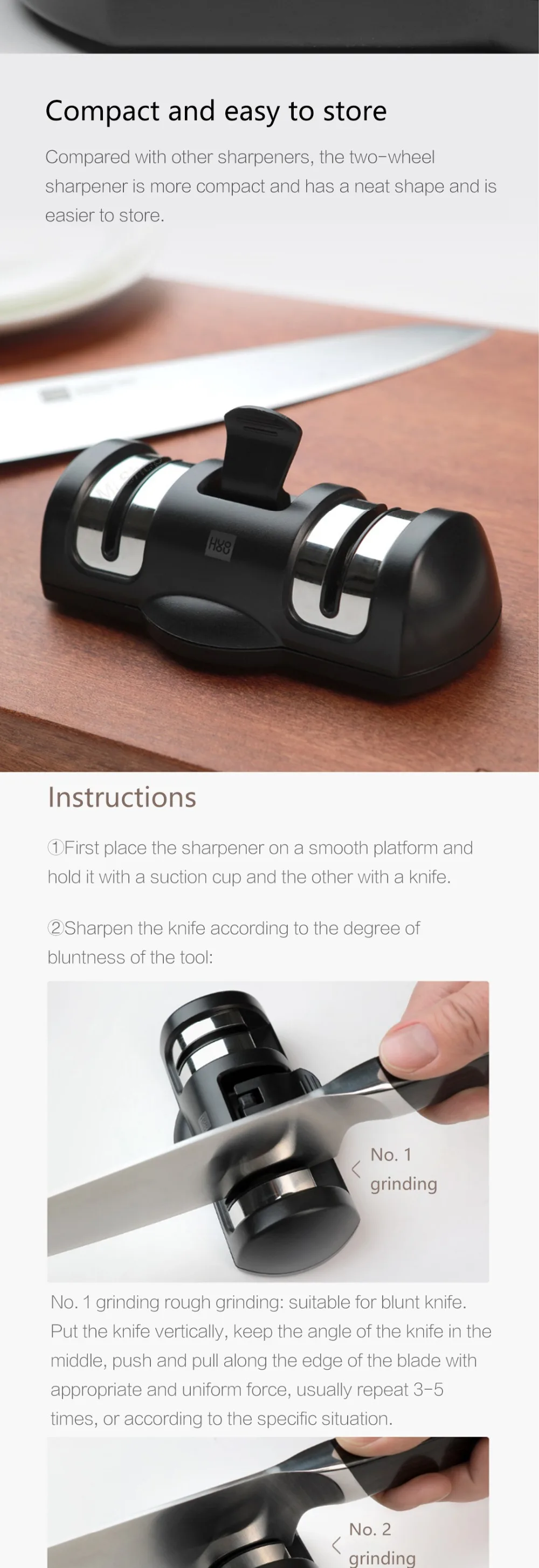Xiaomi Mijia Huohou K-nife точилка 2 ступени двойное колесо-точилка точильный камень точилка инструмент для кухонного ножа