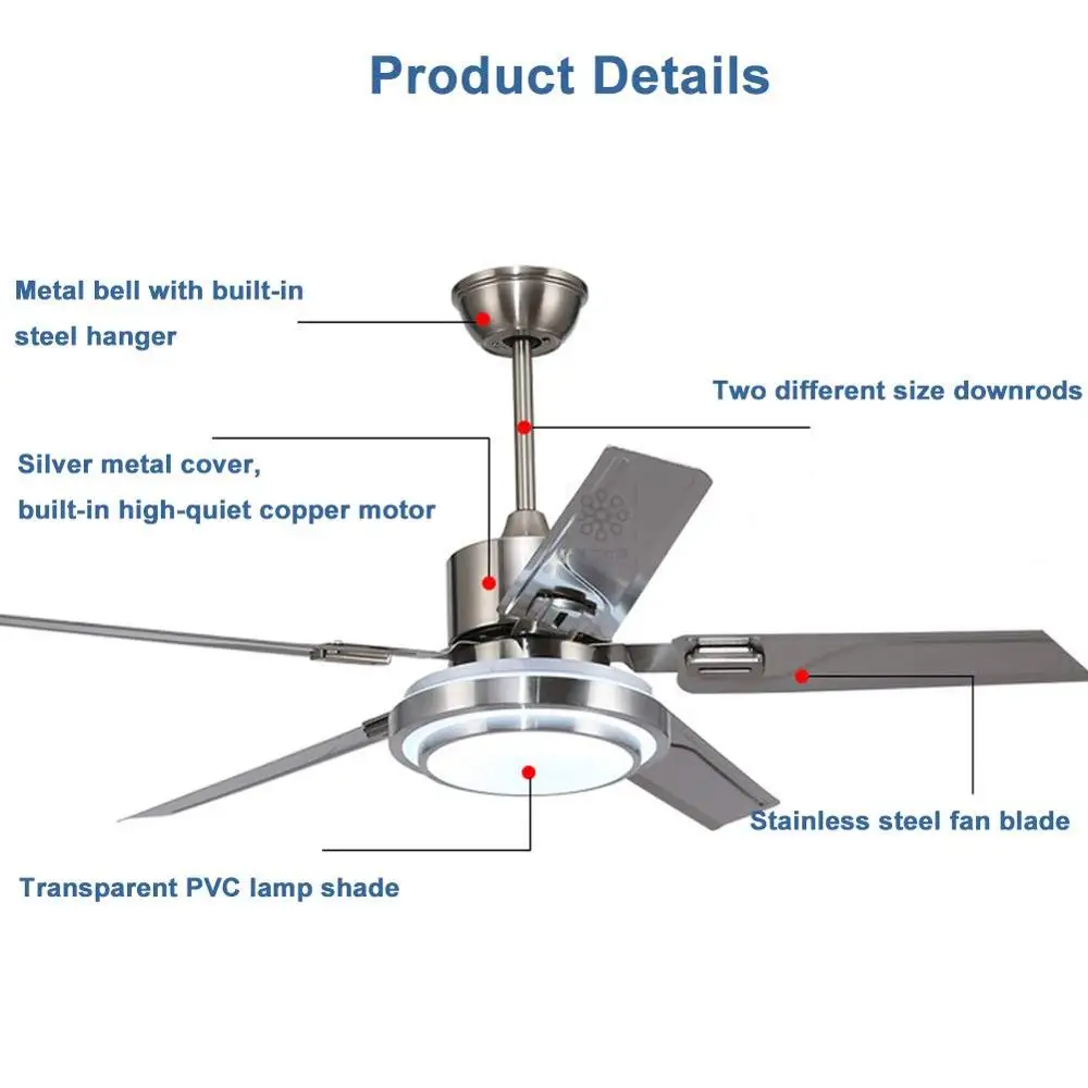 Современный потолочный вентилятор-светильник с пультом дистанционного управления Управление 5 Нержавеющая сталь лезвия на каждый день, 3 цвета затемнения Крытый Mute энергосбережения канделябр вентилятора