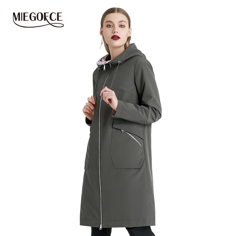 Acheter MIEOGOFCE 2019 printemps et automne Long coupe vent femme chaude veste en coton pour femmes avec col montant nouveau Design