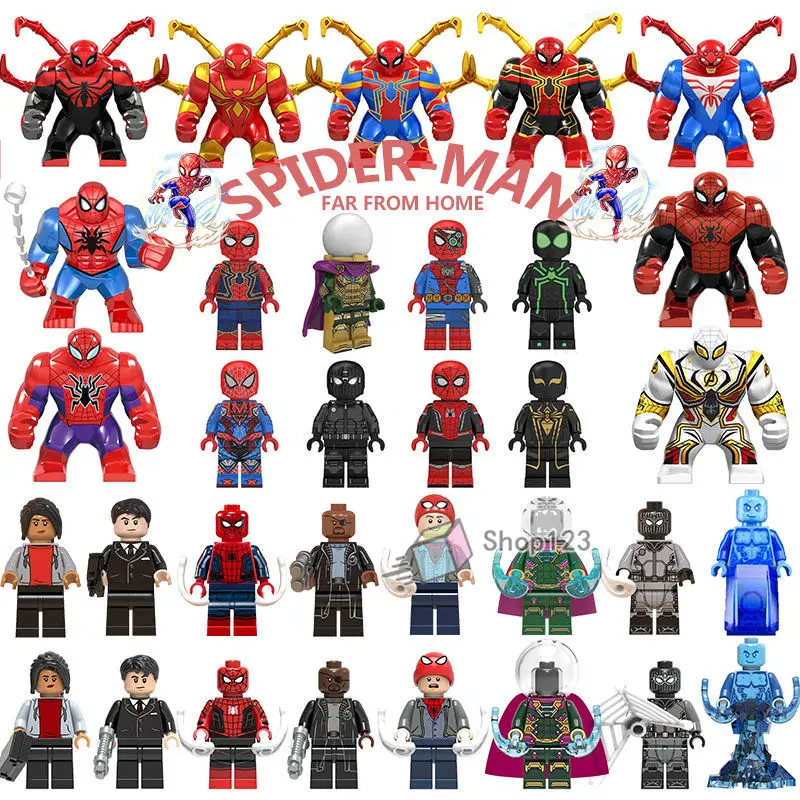 

Single Building Blocks Movie Spider Man Mysterio Peter Parker Nick Fury Hydro Man Happy Hogan Michel Jones Lehoings Kids Toys