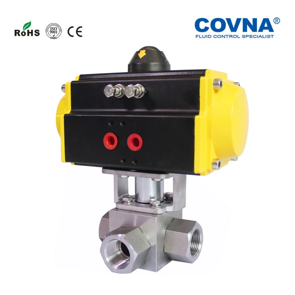 1-1/" высокое давление 200 бар три способа пневматического шарового клапана пружина возвращенная нержавеющая сталь 304 PTFE сиденье для автомойки