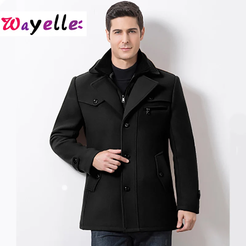 

Long Wool Coat Men Winter Thick Warm Overcoats Men Smart Business Solid Slim Windbreaker Woolen Jackets Coats Men Plus Size 5XL