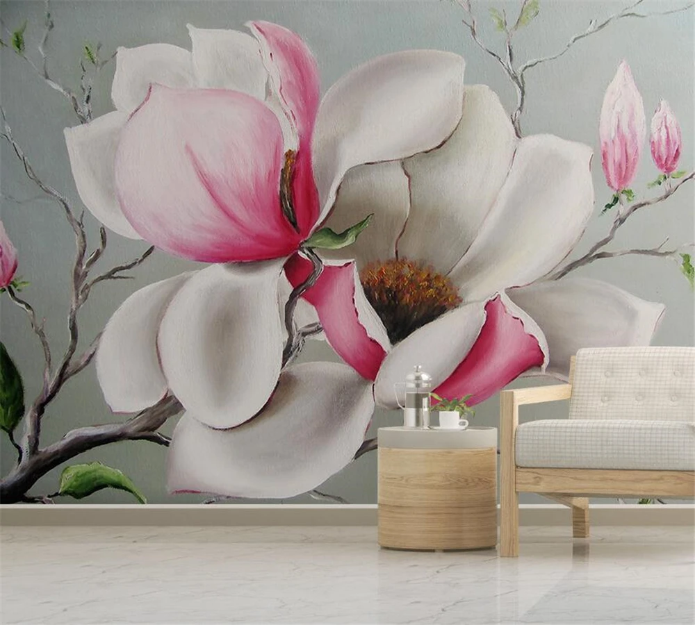 

beibehang Customized wallpaper modern minimalist hand-painted fashion magnolia flower living room background wall decoration