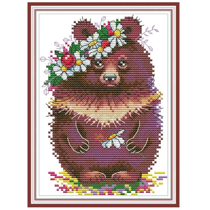 

Flower Bear DIY Handmade Needlework Counted 14CT Printed Cross Stitch Embroidery
