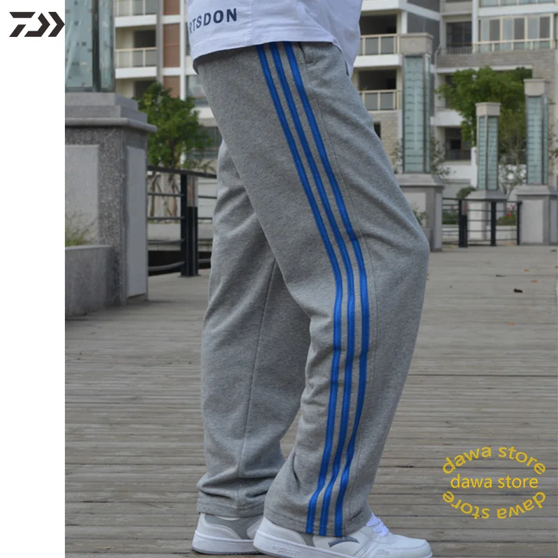 Daiwa свободные хлопковые полосатые штаны для рыбалки для мужчин, для велоспорта, пешего туризма, быстросохнущая одежда для рыбы, с карманом на молнии, для спорта на открытом воздухе, трикотажная одежда