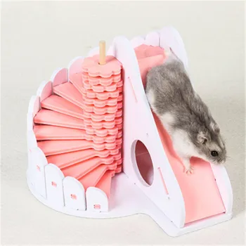 

Winter Warm Fashion Wood Plastic Board Hamster Net Ecological Double-Deck Ladder Villa Bed Candy Color Small Pet Sleeping House