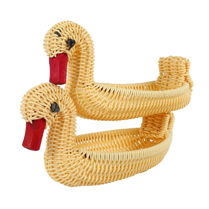 

2 Pcs Imitation Rattan Basket Storage Basket Clothes Basket Fruit Basket Duck Shape Storage Basket Display Basket