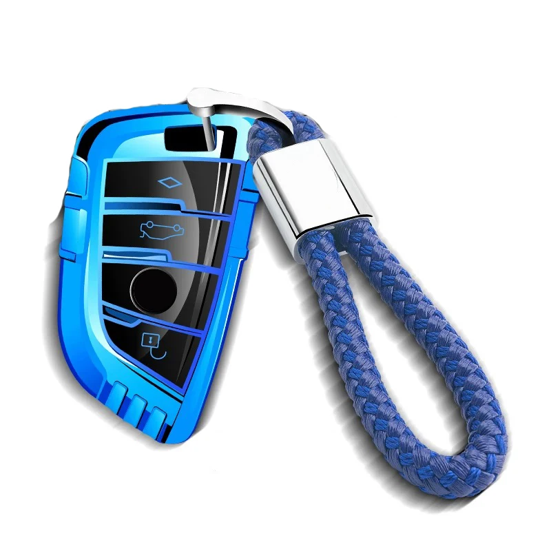 Мягкий ТПУ автомобиля ключ крышка чехол для BMW 1 3 5 7 серия 530i X1 X2 X3 X5 X7 6GT F15 G30 G11 F48 F39 ключ защитный брелок - Название цвета: Blue with keychain