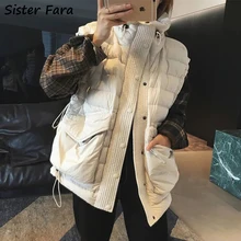 

Sister Fara Winter Warm Down Cotton Vest Women Big Pocket Sleeveless Waistcoat Jacket All-match Loose Bodywarm Outerwear Vest