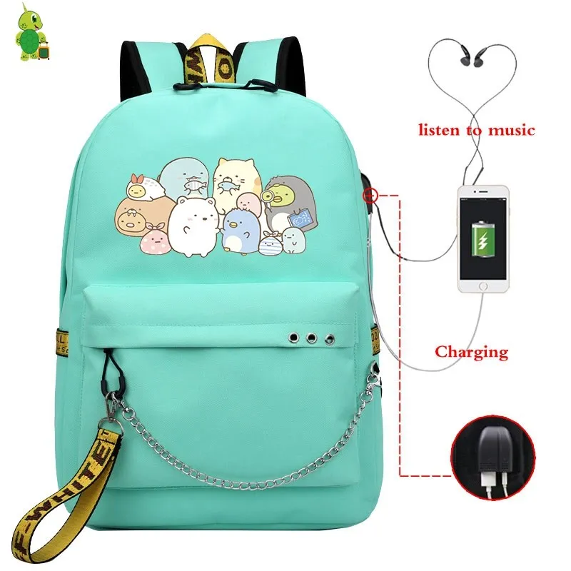 28 Mochila, мультяшный рюкзак Sumikko, школьные сумки для девочек-подростков, Usb зарядка, рюкзак для ноутбука, женские рюкзаки, корейский рюкзак для путешествий - Цвет: 28