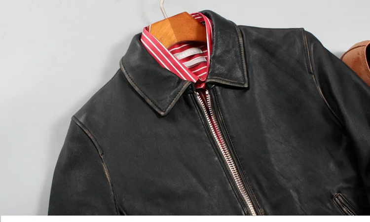 genuine leather coats & jackets with hood High fashion brand slim fit vintage genuine leather jacket men washed do old sheepskin biker jacket for men style leather coat sheepskin jacket