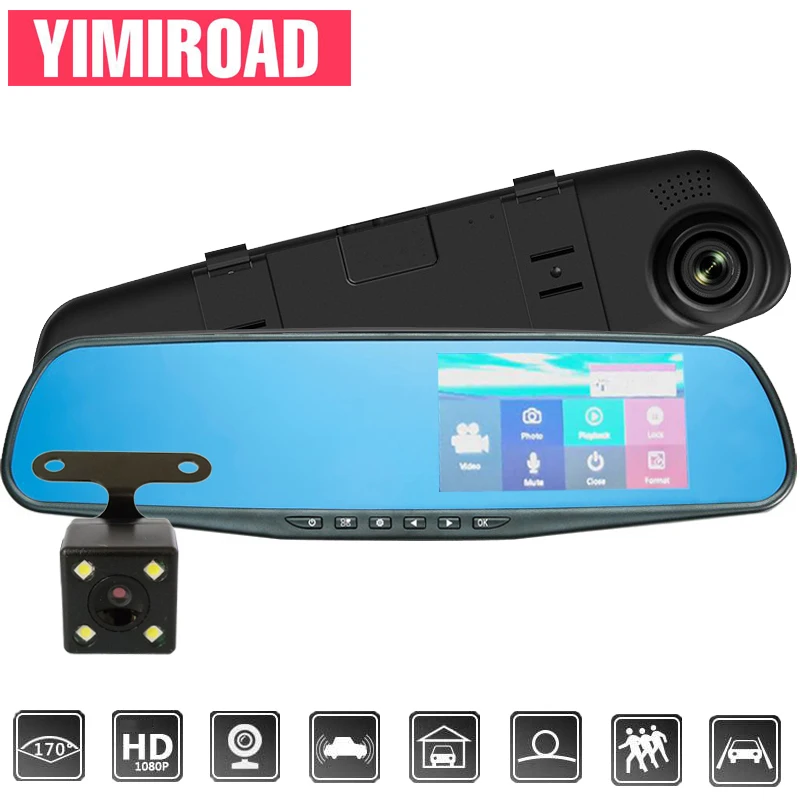 

YIMIROAD 1080P A3 Car DVR Auto Video Recorder Dual Lens Vehicle Dash Cam 4.3 " Touch Rearview Camera Parking Monitor Two Cameras