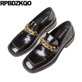 

black chain slip on square toe designer shoes women luxury 2019 ladies china female metal flats chinese spring autumn loafers