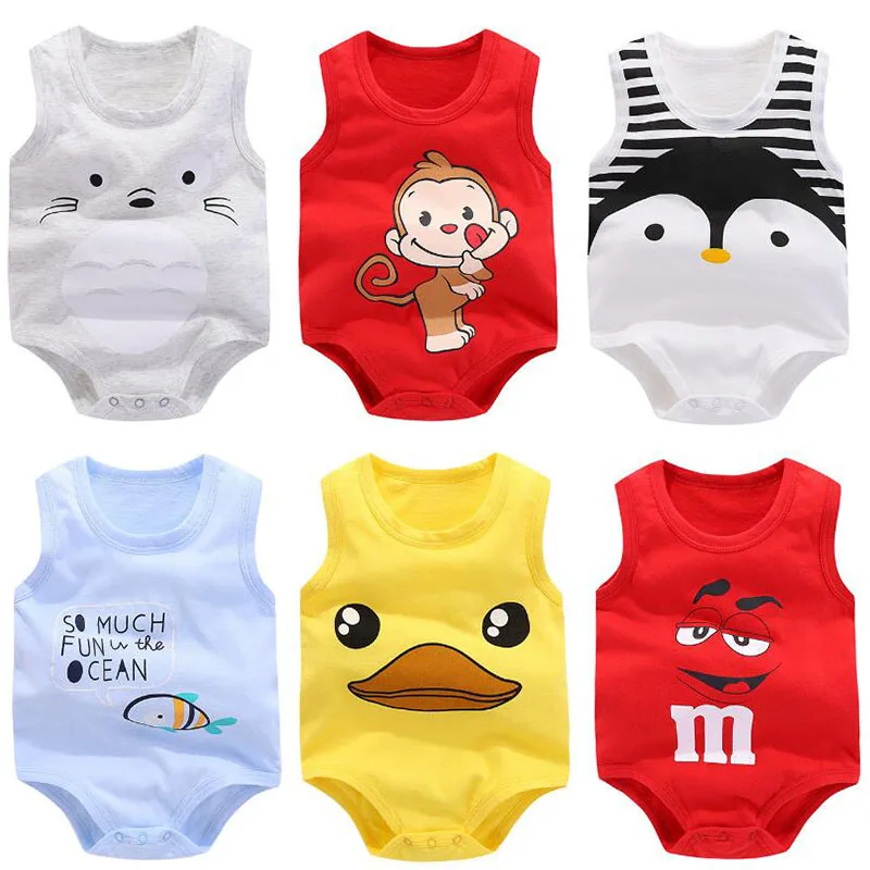 Новый детский комбинезон без рукавов боди пингвина для новорожденных лето