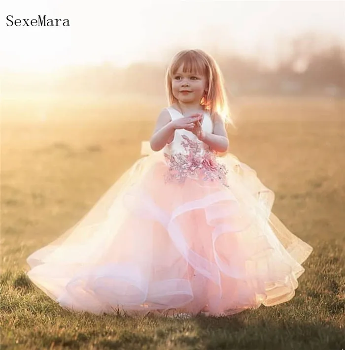 Ruches orange prinses doek kralen bloem meisje jurken verjaardag gown 1-14 jaar prom avond pageant jurk maat 2-16y Ruches orange prinses doek kralen bloem meisje jurken verjaardag gown 1-14 jaar prom avond pageant jurk maat 2-16y