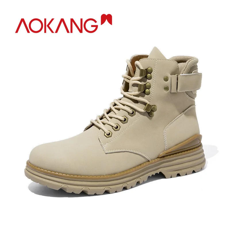 

AOKANG 2019 Men Boots Warm Men Moytorcycle Boots Winter Casual Martin Boots Lace-up Ankle Military Boots Men botas hombre