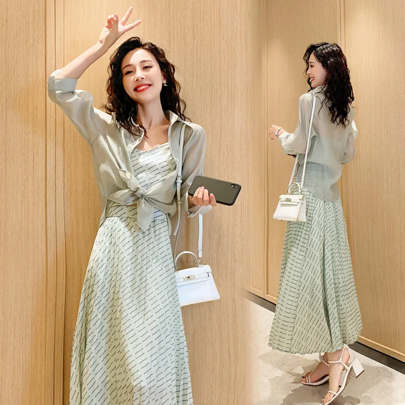 

Fashionable Strapped Dress Summer 2019 Western Style Pleated Skirt Three-piece Set Shirt Very Fairy of Skirt Popular