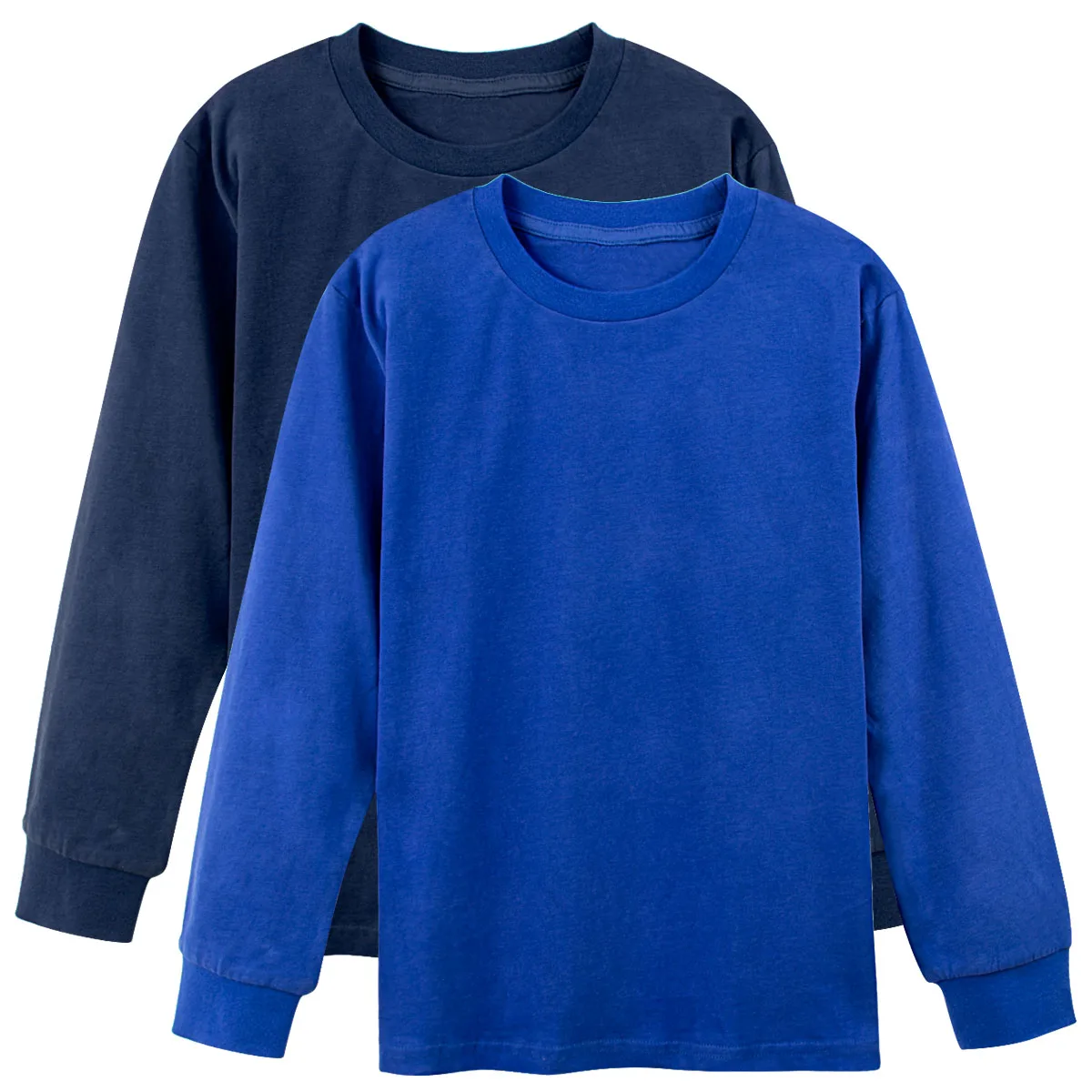 Детские рубашки с длинными рукавами для мальчиков, простая футболка для девочек-подростков, зимние теплые Плотные хлопковые пустые майки, детская плотная футболка - Цвет: Blue with Navy blue